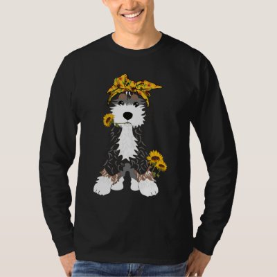Bernedoodle Dog With Sunflowers T-Shirt