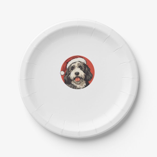 Bernedoodle Dog Xmas Doodle Dood Cute Christmas Be Paper Plates (Front)