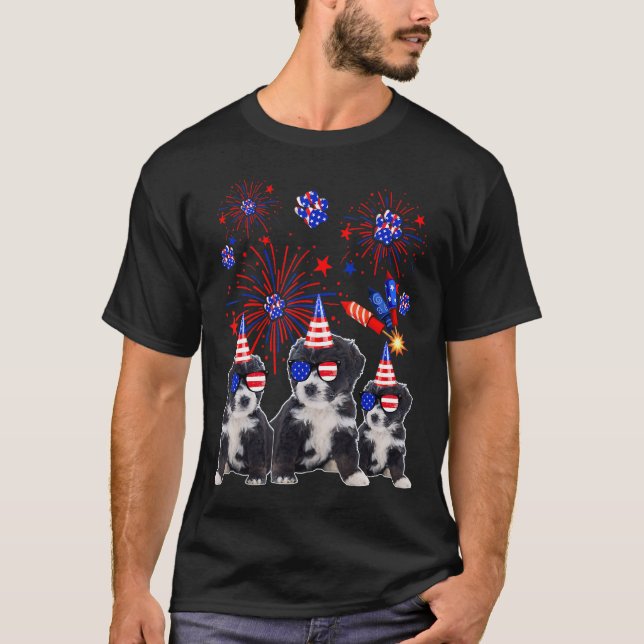 Bernedoodle Dogs American Flag  Happy 4th Of July T-Shirt (Front)