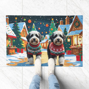 Bernedoodle Dogs Christmas Snow Holiday Doormat