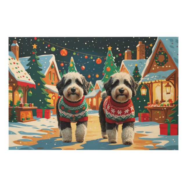 Bernedoodle Dogs Christmas Snow Holiday Wood Wall Art (Front)
