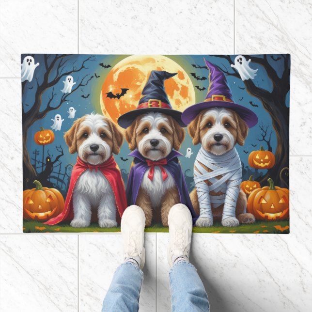 Bernedoodle Dogs Pumpkin Halloween Funny Doormat (Indoor)