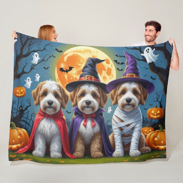 Bernedoodle Dogs Pumpkin Halloween Funny Fleece Blanket (In Situ)