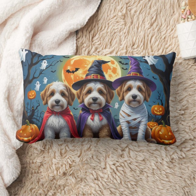 Bernedoodle Dogs Pumpkin Halloween Funny Lumbar Pillow (Blanket)