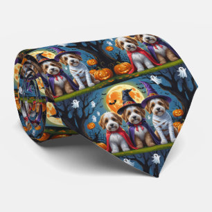 Bernedoodle Dogs Pumpkin Halloween Funny Neck Tie