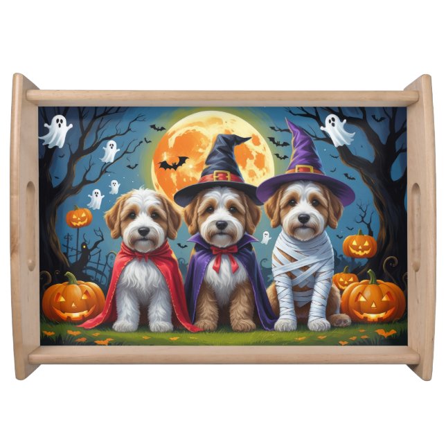 Bernedoodle Dogs Pumpkin Halloween Funny Serving Tray (Front)