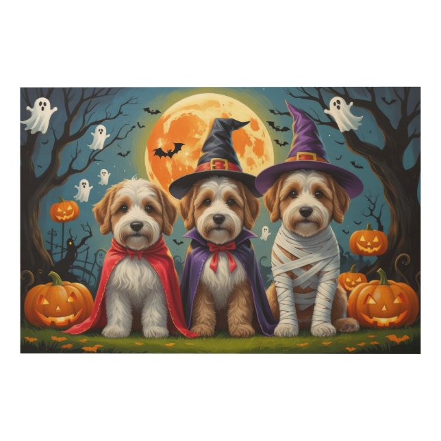 Bernedoodle Dogs Pumpkin Halloween Funny Wood Wall Art (Front)