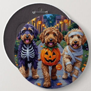 Bernedoodle Dogs Trick-or-Treating in Halloween Co Button