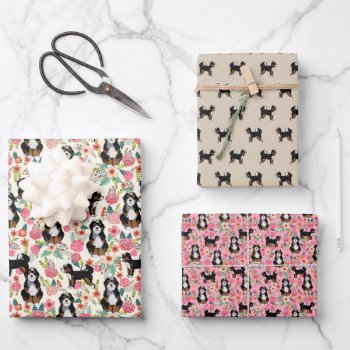 Bernedoodle Floral Cute Dog Wrapping Paper Sheets by FriendlyPets at Zazzle