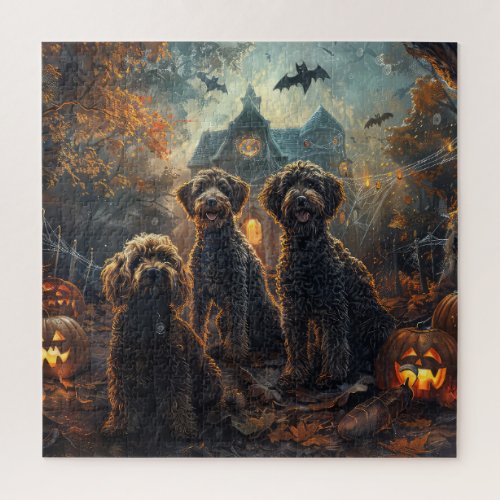 Bernedoodle Halloween Night Doggy Delight  Jigsaw Puzzle