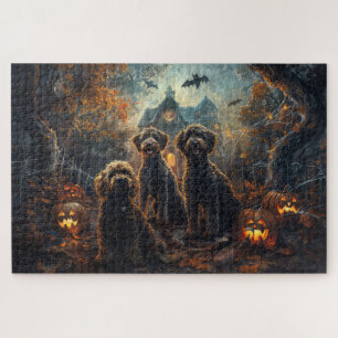 Bernedoodle Halloween Night Doggy Delight Jigsaw Puzzle