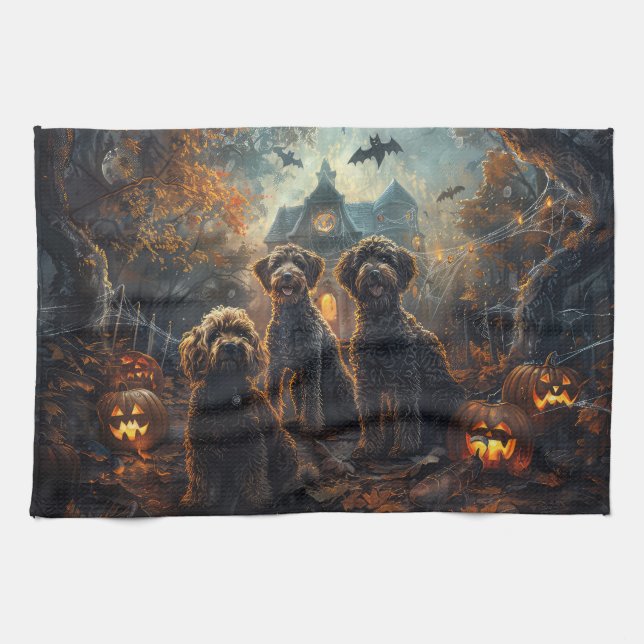 Bernedoodle Halloween Night Doggy Delight  Kitchen Towel (Horizontal)