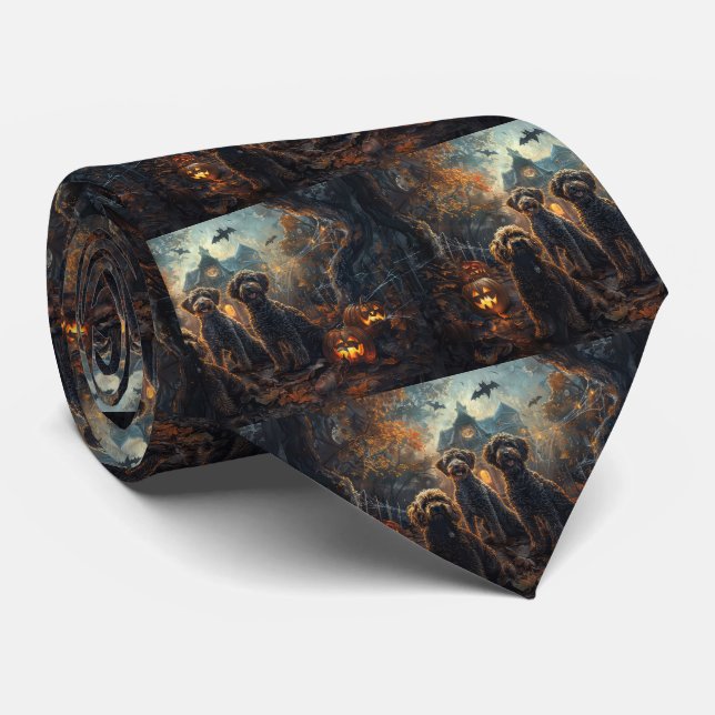 Bernedoodle Halloween Night Doggy Delight  Neck Tie (Rolled)