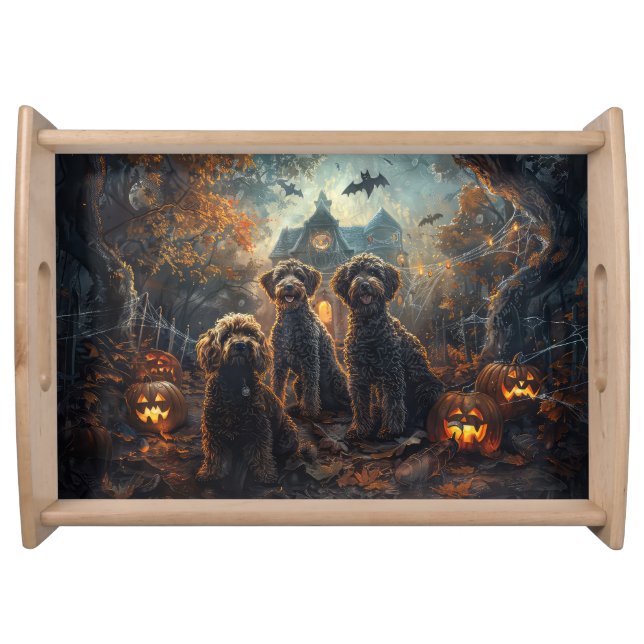Bernedoodle Halloween Night Doggy Delight  Serving Tray (Front)