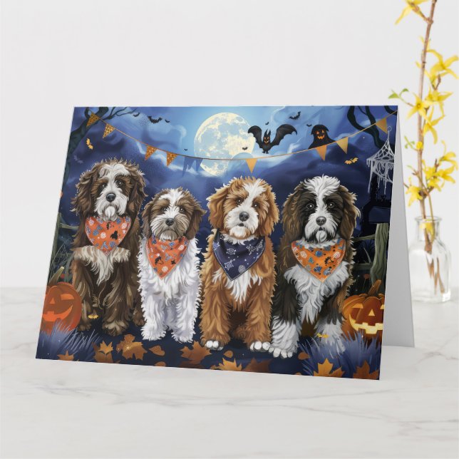 Bernedoodle Halloween Spooky Card (Yellow Flower)