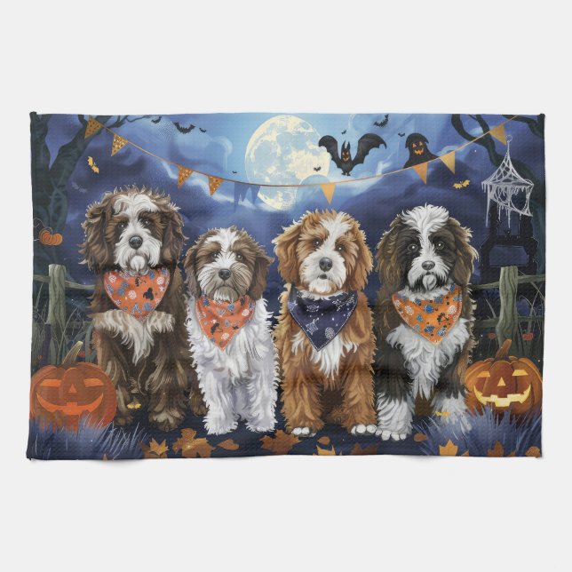 Bernedoodle Halloween Spooky Kitchen Towel (Horizontal)
