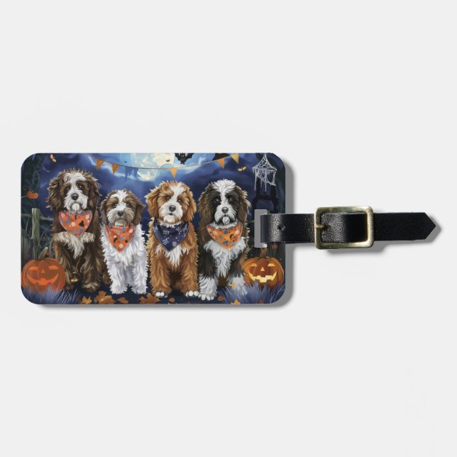 Bernedoodle Halloween Spooky Luggage Tag (Front Horizontal)