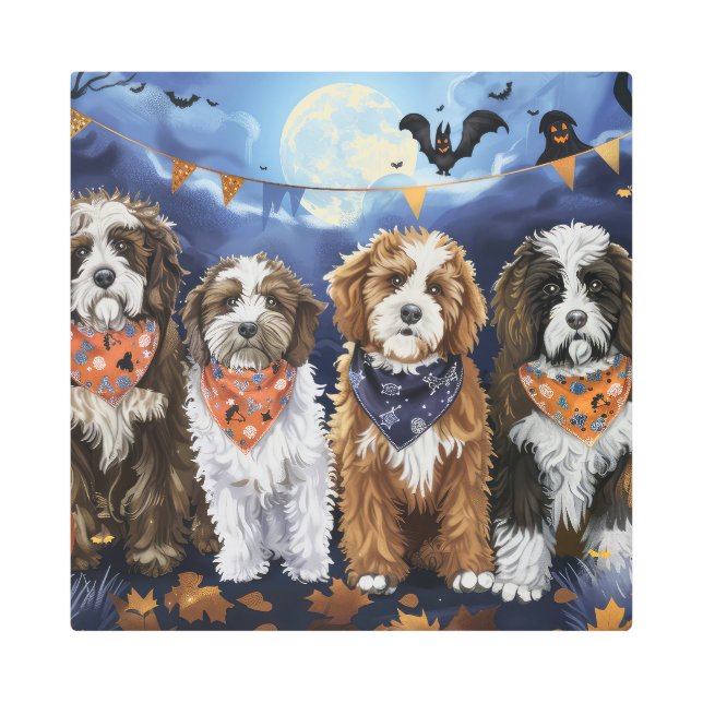 Bernedoodle Halloween Spooky Metal Print (Front)