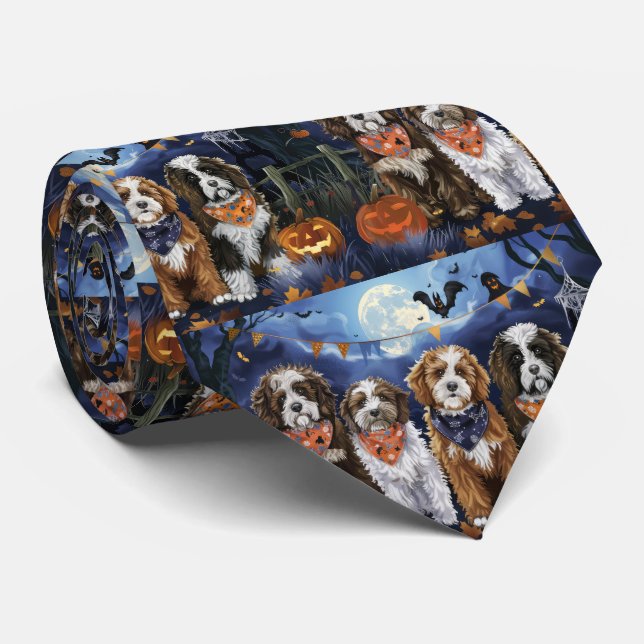Bernedoodle Halloween Spooky Neck Tie (Rolled)