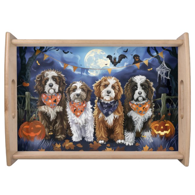Bernedoodle Halloween Spooky Serving Tray (Front)