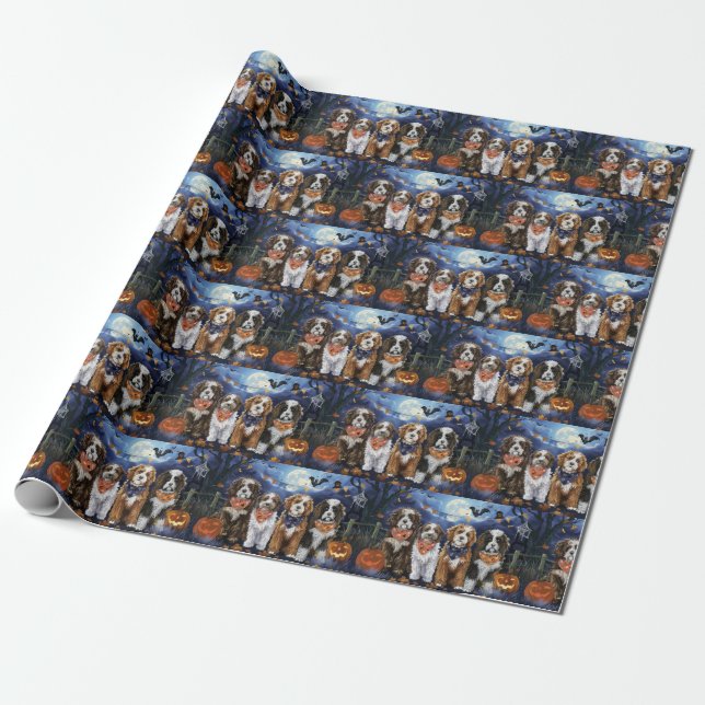 Bernedoodle Halloween Spooky Wrapping Paper (Unrolled)