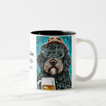 Bernedoodle holding a beer mug