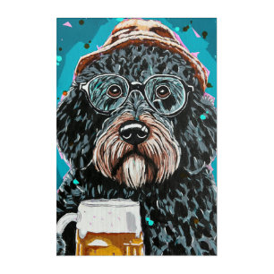 Bernedoodle holding a beer mug acrylic print
