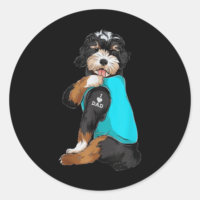 Bernedoodle I Love Dad Tattoo Apparel, Dog Dad Gif Classic Round Sticker (Front)