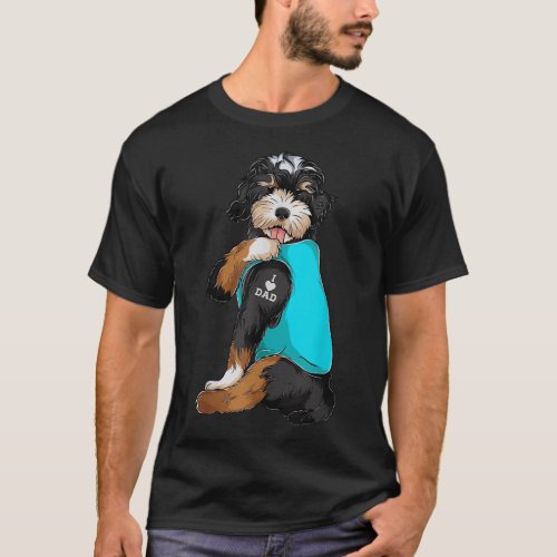 Bernedoodle I Love Dad Tattoo Apparel Dog Dad Gif T_Shirt