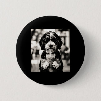 Bernedoodle Iced Coffee Photo Funny Dog Lover Art Button