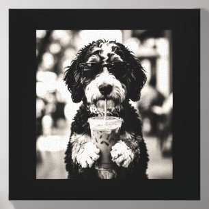 Bernedoodle Iced Coffee Photo Funny Dog Lover Art Canvas Photo Tile