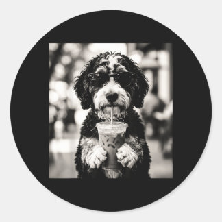 Bernedoodle Iced Coffee Photo Funny Dog Lover Art Classic Round Sticker