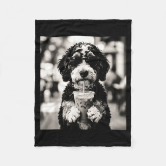 Bernedoodle Iced Coffee Photo Funny Dog Lover Art Fleece Blanket