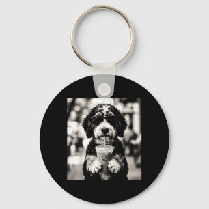 Bernedoodle Iced Coffee Photo Funny Dog Lover Art Keychain
