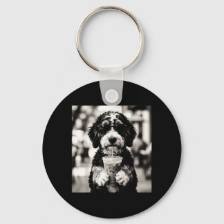 Bernedoodle Iced Coffee Photo Funny Dog Lover Art Keychain