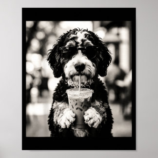 Bernedoodle Iced Coffee Photo Funny Dog Lover Art Poster