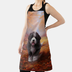 Bernedoodle in Autumn Leaves Fall Inspire  Apron