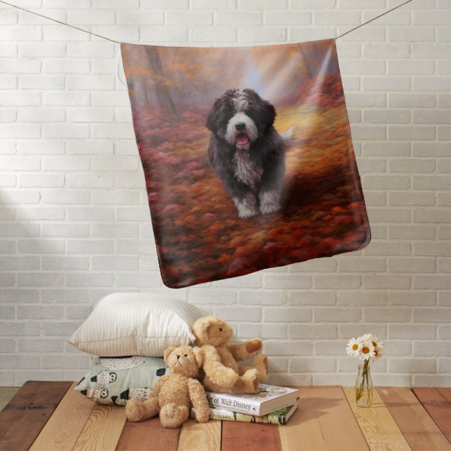 Bernedoodle in Autumn Leaves Fall Inspire  Baby Blanket (In Situ)