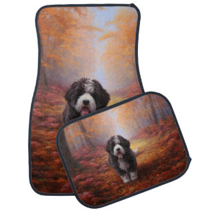 Bernedoodle in Autumn Leaves Fall Inspire  Car Floor Mat