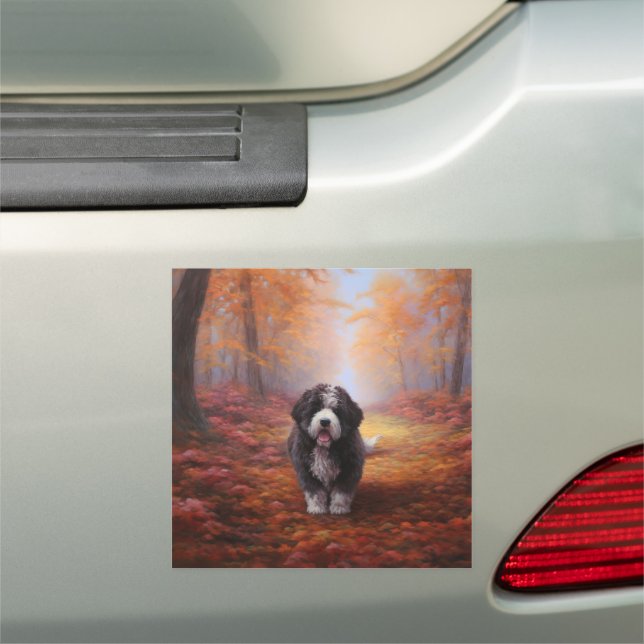 Bernedoodle in Autumn Leaves Fall Inspire  Car Magnet (In Situ)