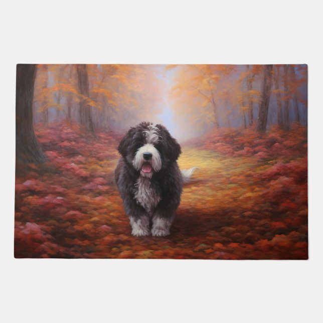 Bernedoodle in Autumn Leaves Fall Inspire  Doormat (Front)