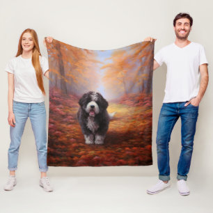 Bernedoodle in Autumn Leaves Fall Inspire  Fleece Blanket