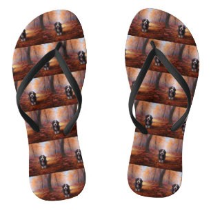Bernedoodle in Autumn Leaves Fall Inspire Flip Flops