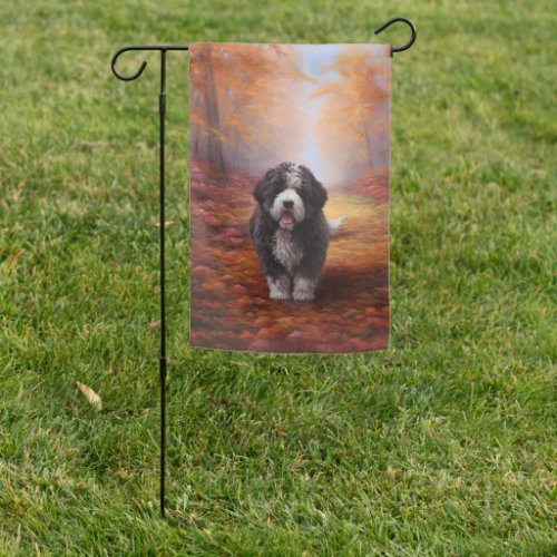 Bernedoodle in Autumn Leaves Fall Inspire  Garden Flag