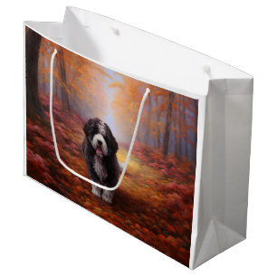Bernedoodle in Autumn Leaves Fall Inspire Large Gift Bag