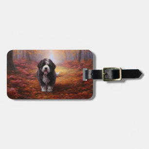 Bernedoodle in Autumn Leaves Fall Inspire Luggage Tag