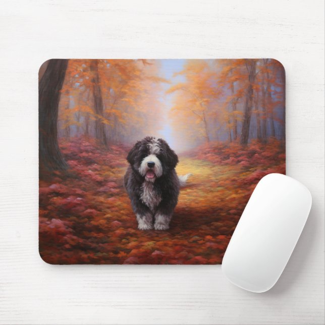 Bernedoodle in Autumn Leaves Fall Inspire  Mouse Pad (With Mouse)