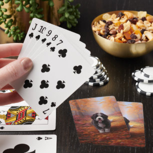 Bernedoodle in Autumn Leaves Fall Inspire Poker Cards