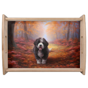Bernedoodle in Autumn Leaves Fall Inspire Serving Tray