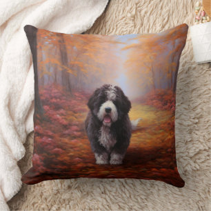 Bernedoodle in Autumn Leaves Fall Inspire  Throw Pillow